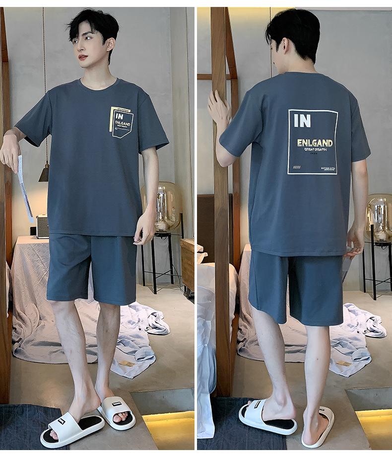 Fenteng [100% Cotton] 26 Year Spring/summer New Round Neck Sports Short Sleeved Home Suit Set Men's Pajamas