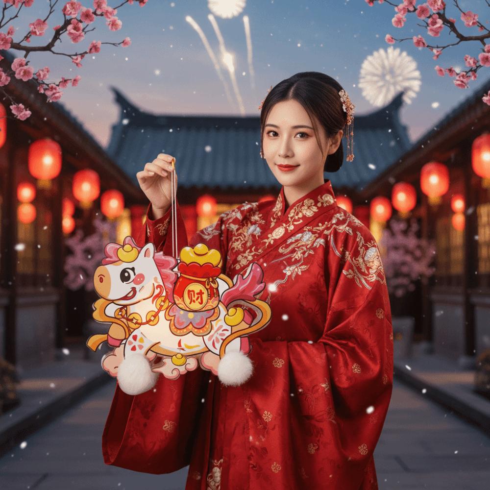 Cartoon New Year Lanterns Traditional Waterproof Handheld Lanterns PVC DIY Material Packages Luminous Lantern School Project