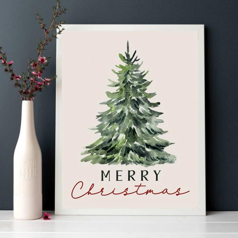Frameless Christmas Tree Canvas Print - Modern Retro Wall Art for Office, Bedroom & Living Room