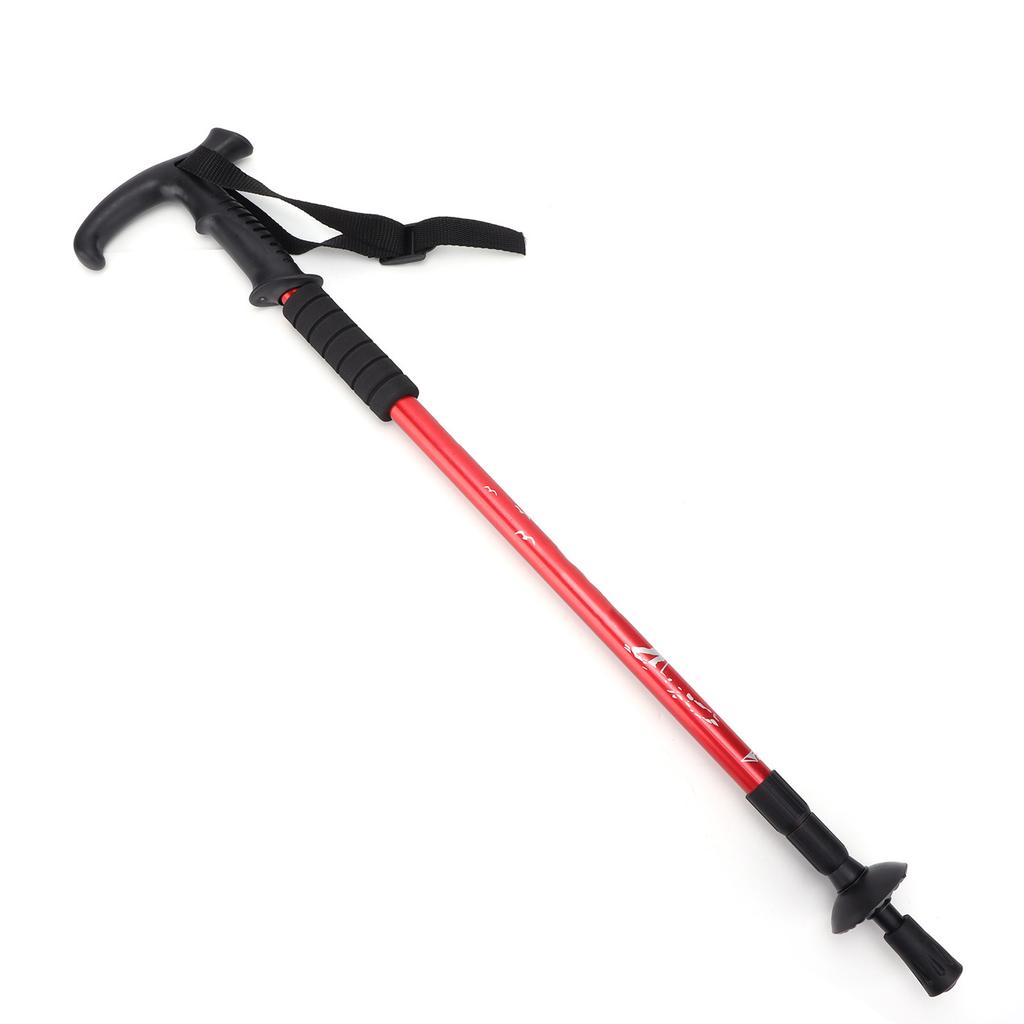 3 Section Aluminum Alloy Outdoor Trekking Pole ShockAbsorbing Walking Poles T Handle(T Handle Red )