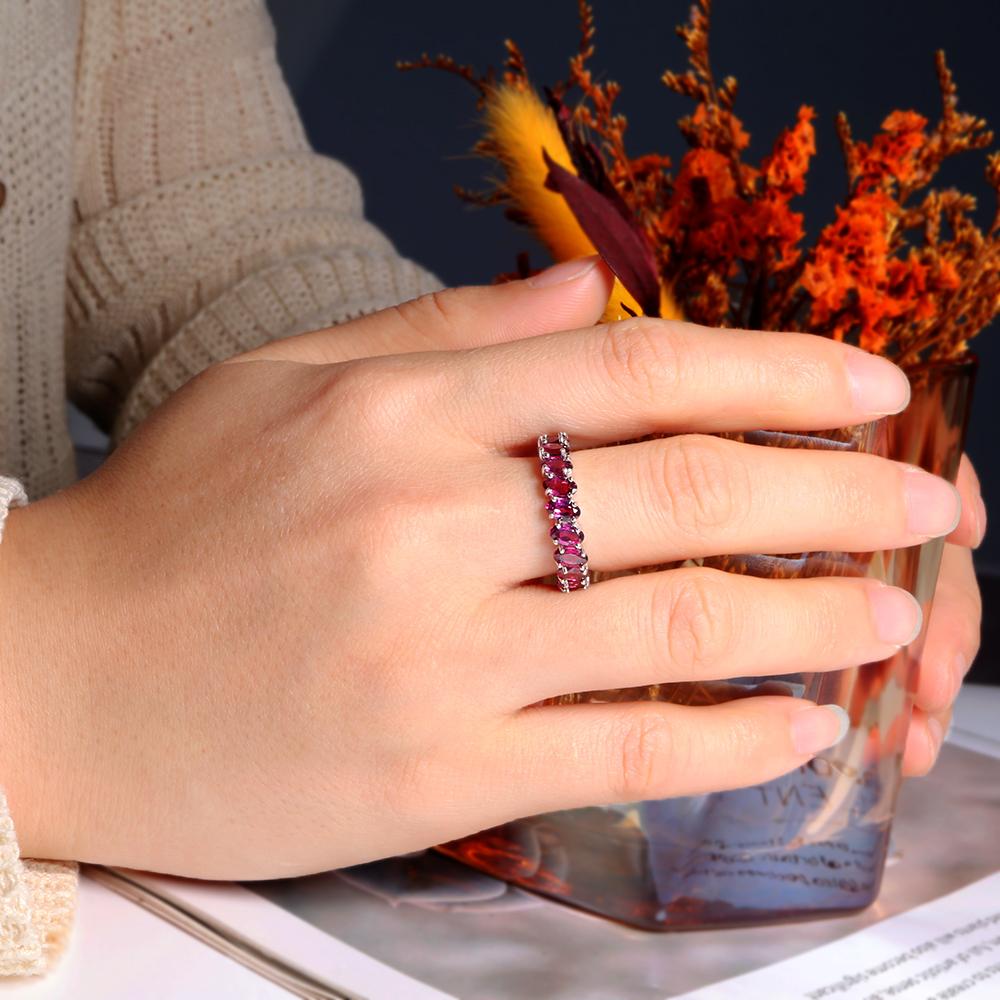 Classic Elegant January Birthstone Silver Ring with Natural Rhodolite Garnet Jewelry for Women Anniversary & Birthday Gifts