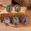 S925 Sterling Silver Retro Thai Silver Colored Treasure Ring Female Court Hollow Pattern Multi-Colored Natural Gemstone Index Finger Ring