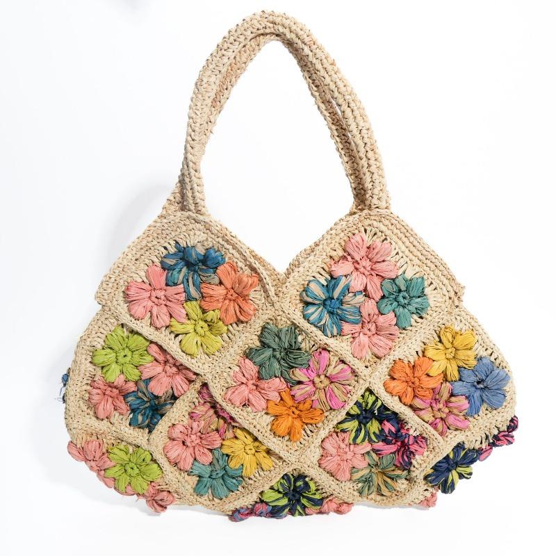 

Summer flower raffia straw woven bag versatile handwoven bag women s large capacity portable seaside vacation beach bag open