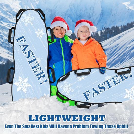 45"×17" Faltbarer Schnee Schlitten, Platz für 2 Kinder oder 1 Erwachsenen, Ultra Portabel Starke Robuste Stoffnähte, Griffe mit Lenkung, Winterspaß für Kinder