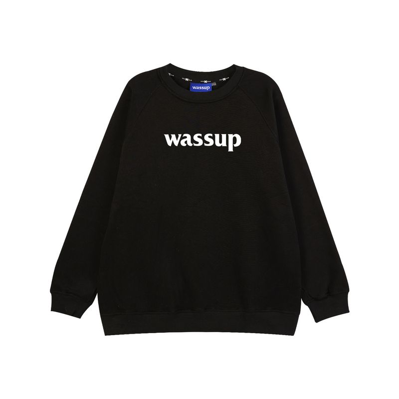 Wassup Co-Branded Trendy Brand Letter Heavy Solid Color Raglan Sleeve Crew Neck American-Style Sweatshirt Autumn and Winter Fleece-Lined Top