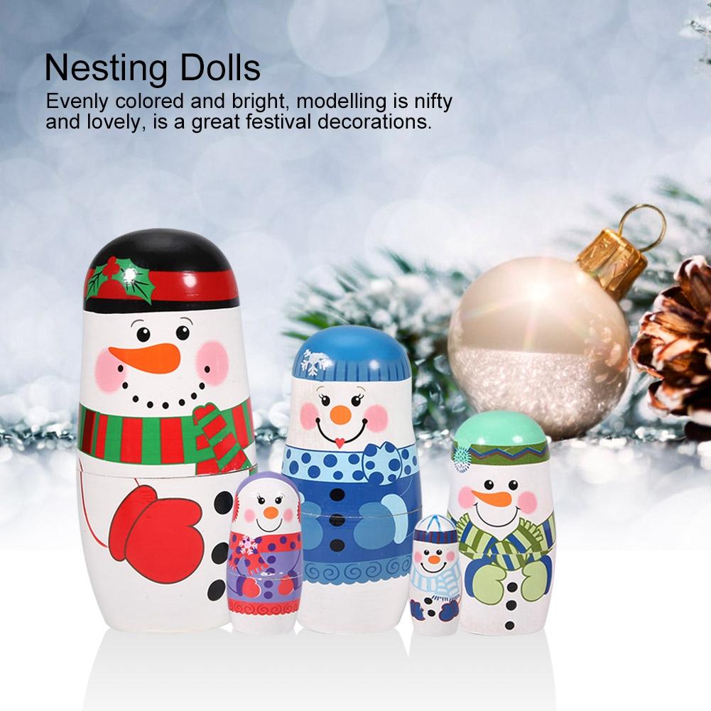 5pcs Christmas Handpainted Cute Wooden Matryoshka Dolls Russian Nesting Dolls Set Home