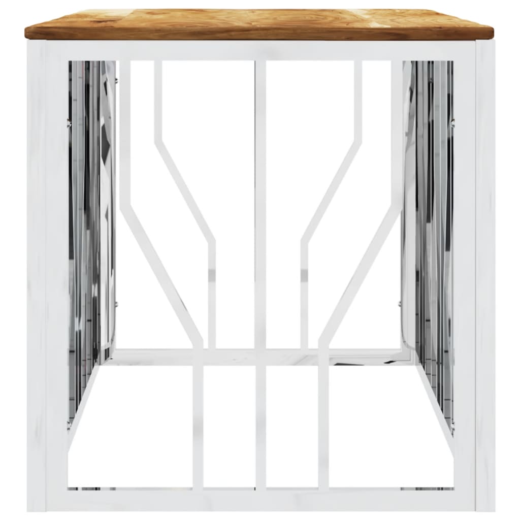 Coffee Table In Silver Stainless Steel and Solid Acacia Wood