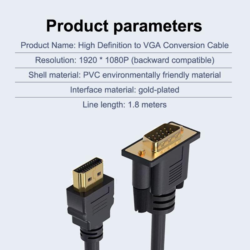 Hdmi-Compatible To Vga Adapter Connecto Line Converter Cable 1.8M Fhd 1920*1080P For Desktop Laptop Pc Tv Monitor Projector