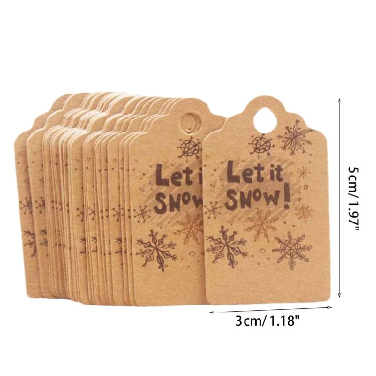 100 Pcs/Set Kraft Paper Gift Tags Merry Xmas Hanging Label Cute Print White Tags