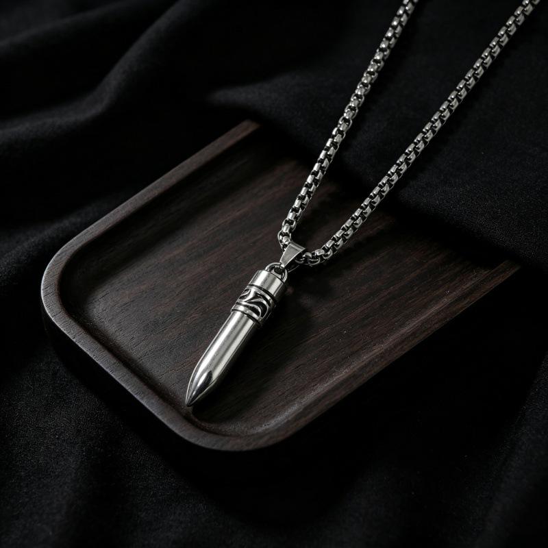 Men s Stainless Steel Bullet Pendant Hip Hop Necklace - Versatile Punk Style Jewelry for Couples