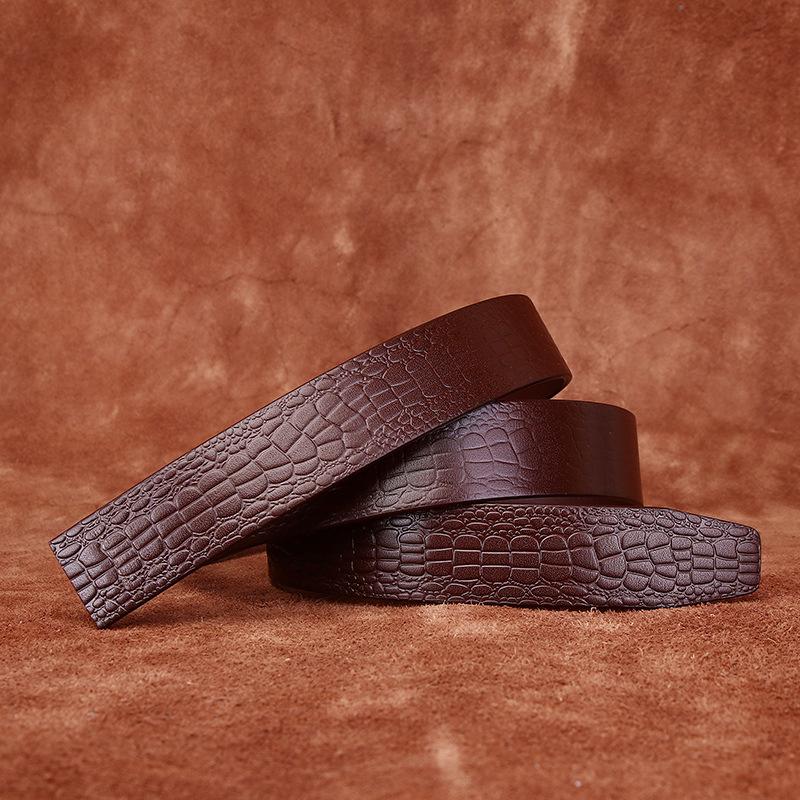 Single-Layer Transparent Dyeing Vegetable Tanned First-Layer Cowhide Automatic Buckle Belt, Men'S Genuine Leather Embossed Crocodile Pattern Belt With