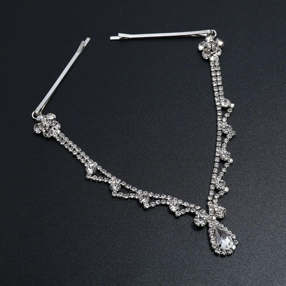 Rhinestone Bridal Headband Chain Water Drop Pattern Wedding Crystal Forehead Headband Head Chain