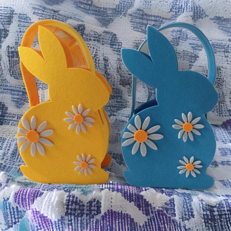 Easter Kids Eggs Tote Bags Basket Felt Cloth Rabbit Easter Basket Candy Toy Storage Handbag DIY For Festival Party