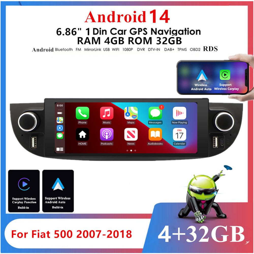 6.86'' 4+32GB Stereo Radio GPS Navigation Head Unit For Fiat 500 2007-18 Carplay