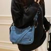 Vintage Washable Denim Crossbody Bag Women Spring Lightweight Casual Shoulder Bag Fashion Daily Travel Jeans Tote Bag Versatile