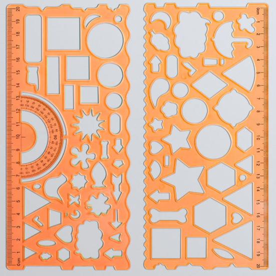 2Pcs Student Ruler Multifunctional Drawing Stationery Multi Shaped Hollowed-out Geometry Ruler with Protractor for School