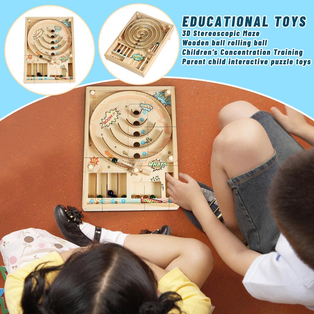 Wooden Pinball 3D Maze Children's Concentration Training Parent-child Interactive Desktop Educational Toy
