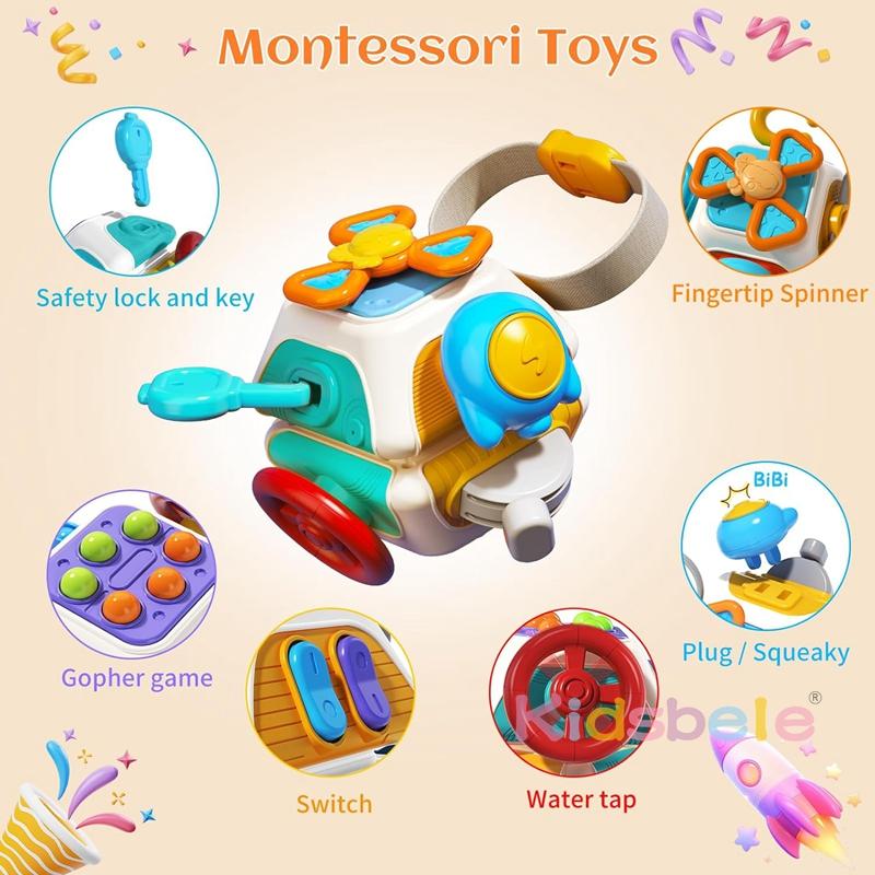 Busy Cube Tactile Toddler Toys Activities Baby Plaything 0-3 Year Old Airplane Plane Car Travel Activities Early Education Fidgeting Present