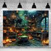 Halloween Horror Background - Witches and Magic Boiler Bookshelf Scene, Party Supplies