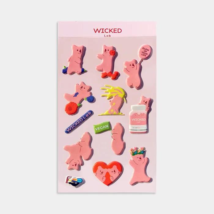 Wicked Lab Pink Gummy Bear 2 Flaschen Hochkonzentriertes Biotin Multivitamin Gemüse Vegan Gelee (80 Gummibärchen) (+ Schaumstoffaufkleber)