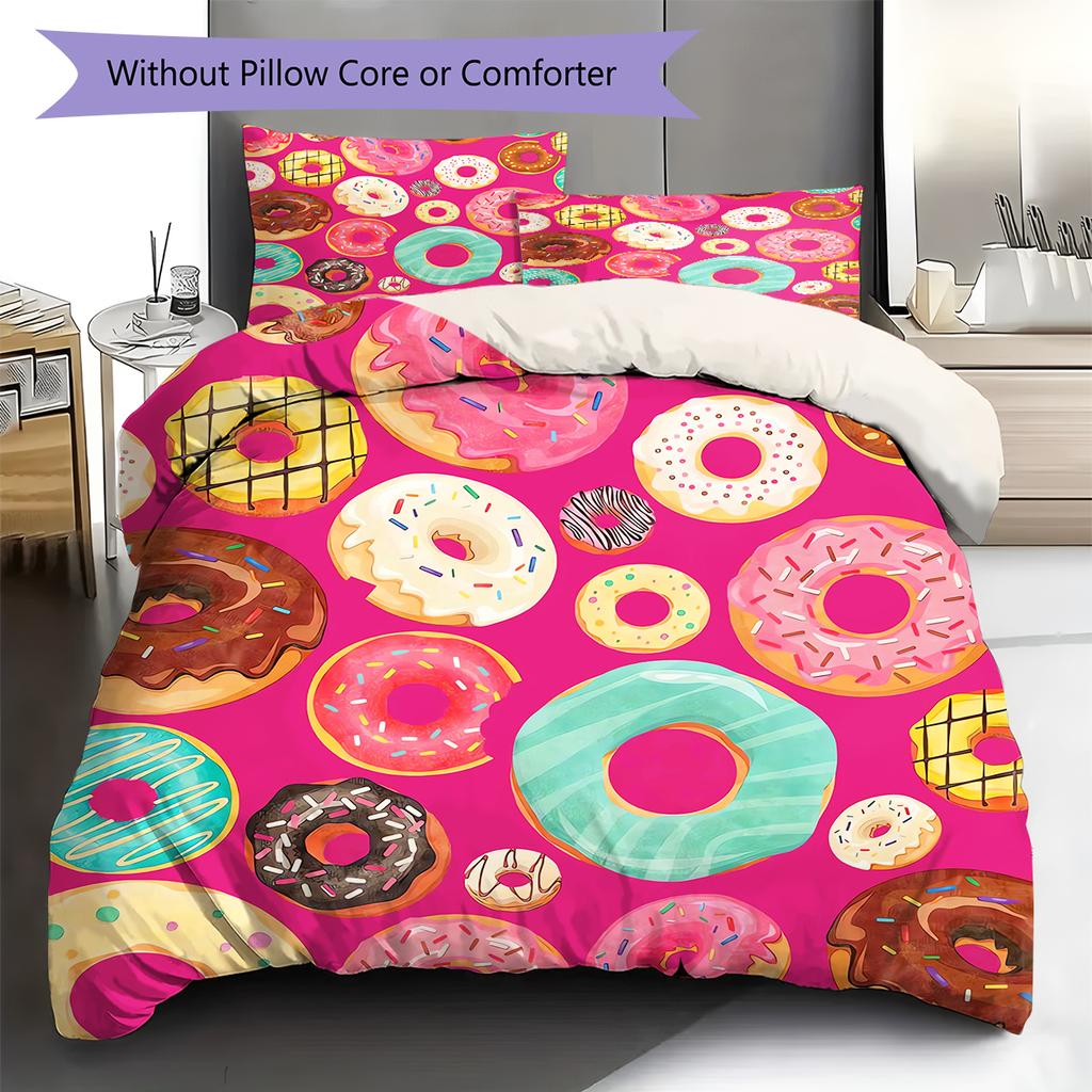 Donuts Pattern Bedding Quilt Set Quilt Cover Pillowcase Home Decoration Gift (1 * duvet cover + 2 * pillowcase, without core)