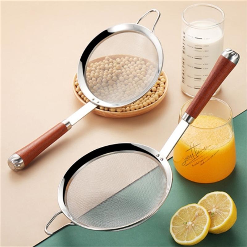 80 Maschen Edelstahl Schaumlöffel Sieb mit langem Holzgriff Küchen Kochöl Filter Saft Sieb Frittier Sieb Schöpflöffel