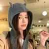 Lovely Devil Ear Knit Hat With Neck Wrap Breathable Pullover Hat For Women Daily Outfit and Outdoor Cycling Walking