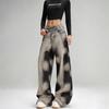 Plus Size High Street Retro Gradient Tie-Dye Wide Leg Jeans for Women.