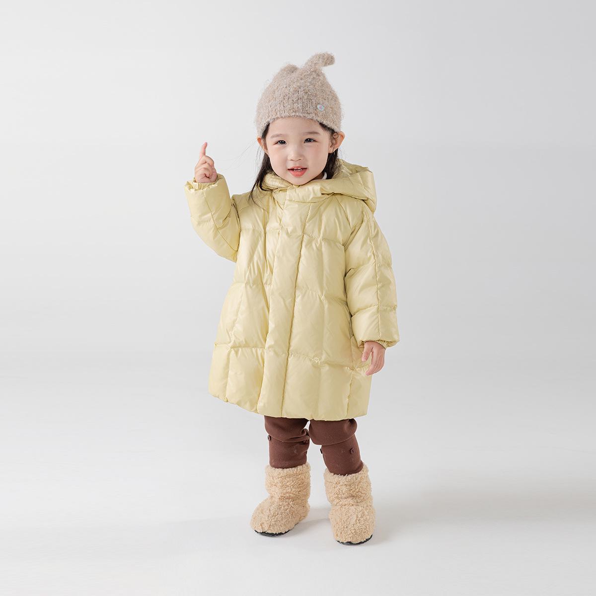 

Hayo Bay Children s Down Jacket with Elf Hat - Toddler Korean Style Medium-Long Winter Coat with White Duck Down 110cm жовтий/імбирний