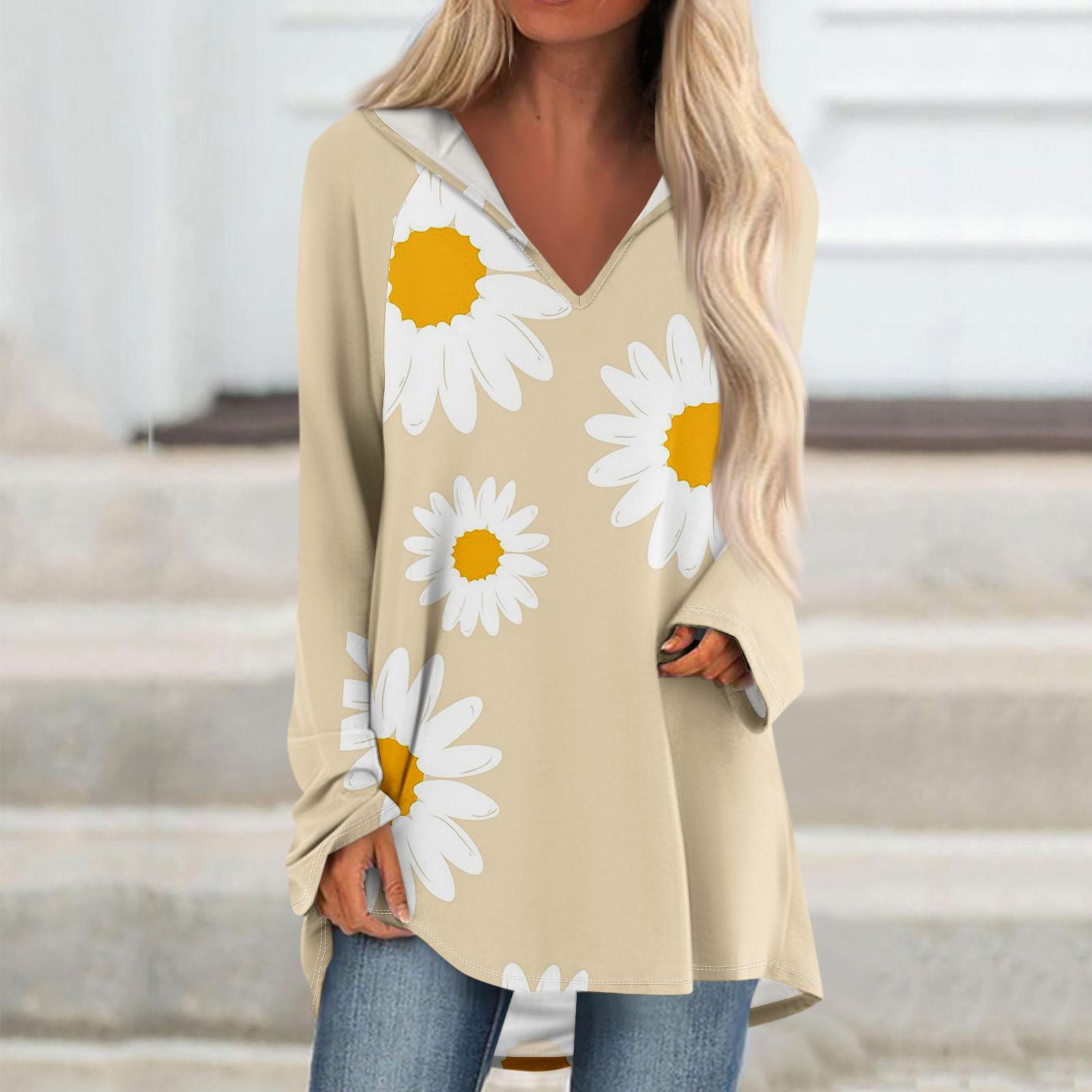 

Женские свободные топы с V-образным вырезом и капюшоном с длинными рукавами, повседневные топы, домашние пижамы для отдыха, топы XL бежевый