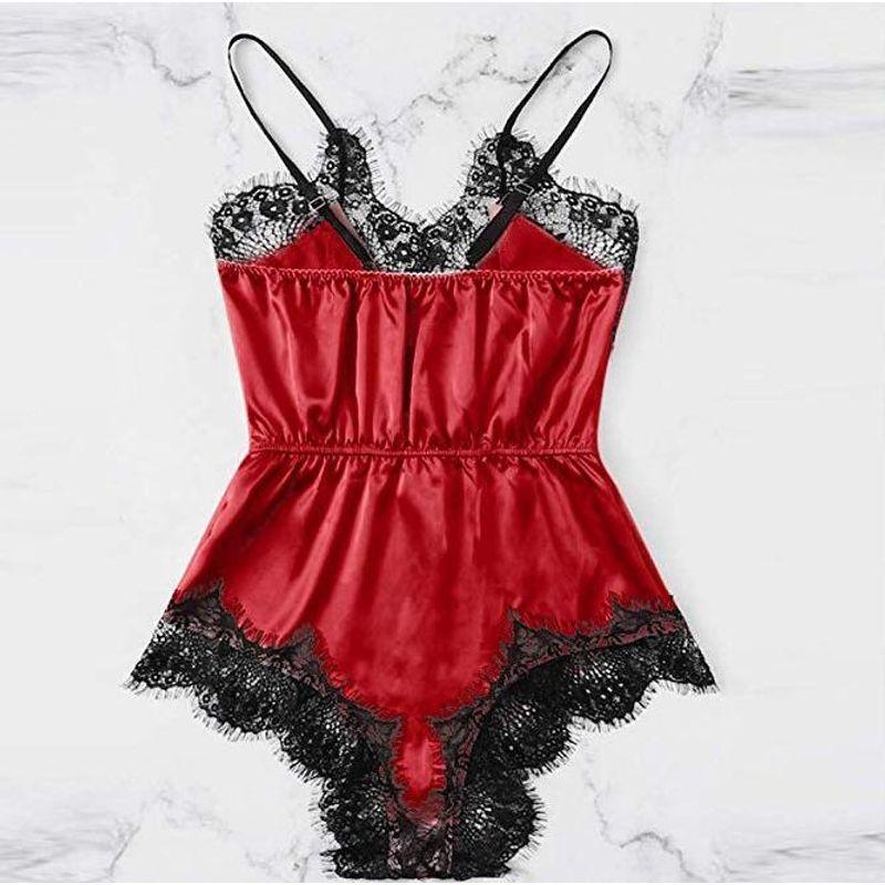 

Женская цельная ночная сорочка нижнее белье женская цельная кружевная ультратонкая пижама Red S