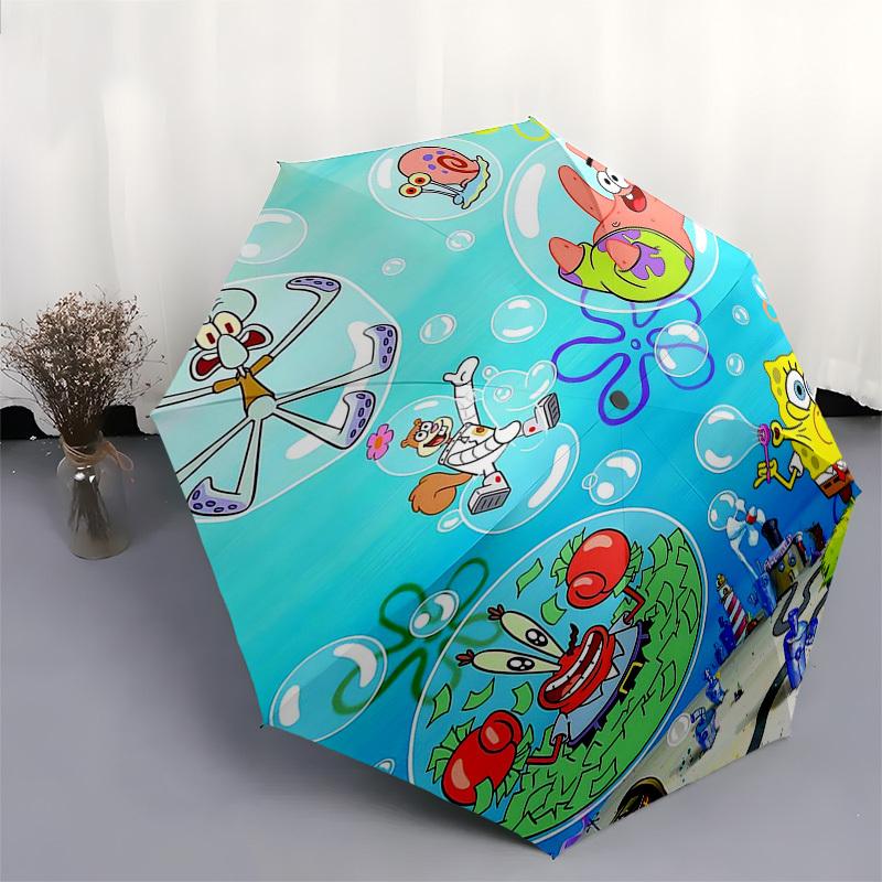1pc SpongeBob SquarePants Bubble Umbrella - Automatic Opening & Closing, Portable 3-Fold Design with 8-Bone Iron Frame, Outdoor, Perfect Gift for Fans