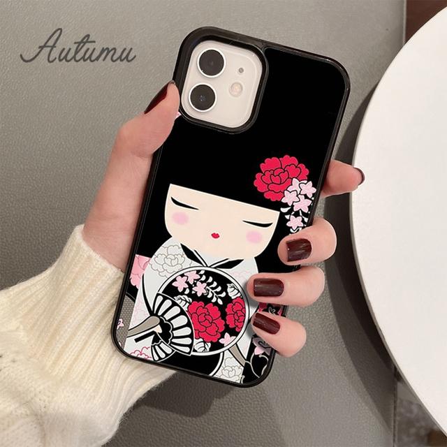 Kawaii Kokeshi Phone Case for iPhone 11 12 13 14 Pro Max Mini X XR XS SE 2020 SE 6S 7 8 Plus Samsung Galaxy S21 S22 Cover Shell