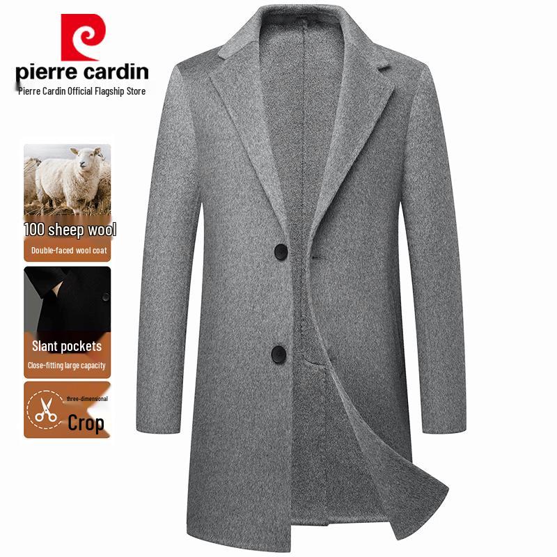 Pierre Cardin Men's 100% Merino Wool Double-Sided Mid-Length Overcoat