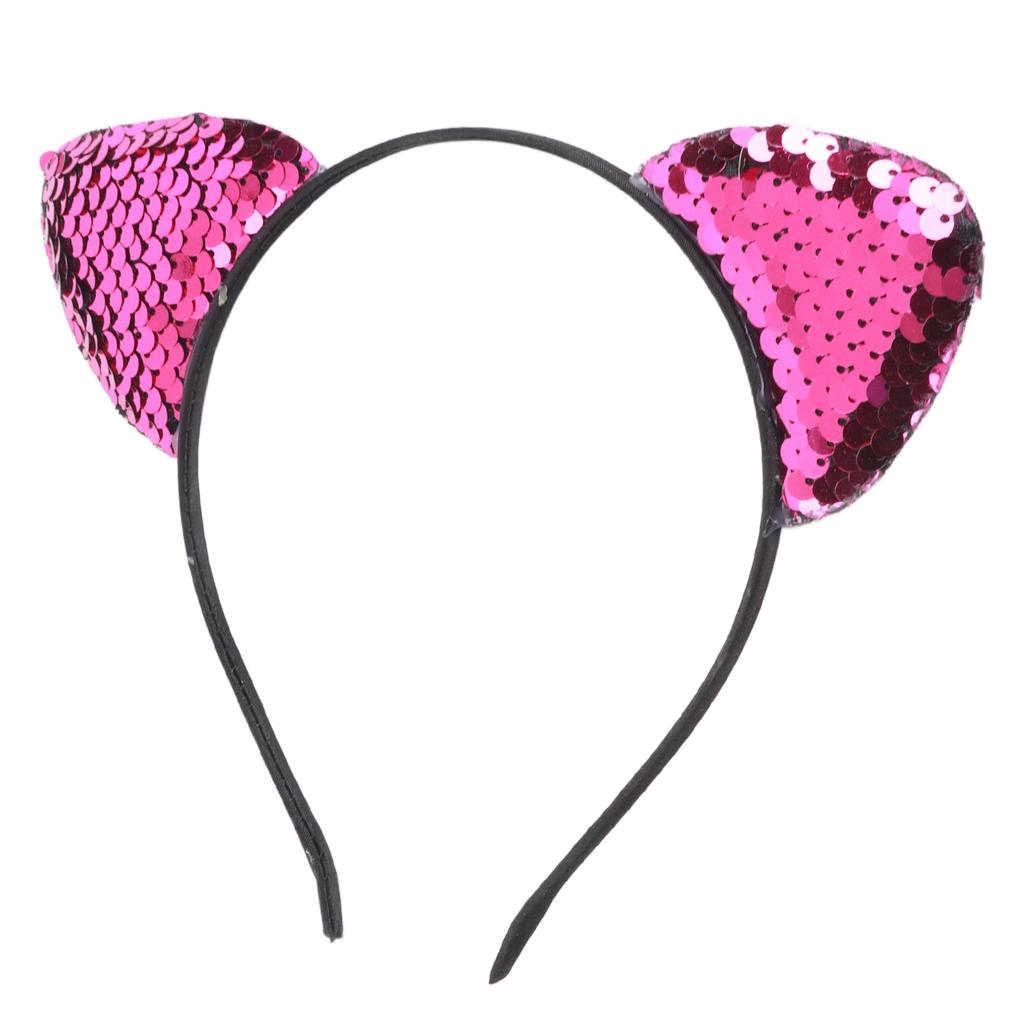 Reversible Sequin Cat Ears Headband Shiny Cat Ear Hair Hoops Women s Kitty Hair AccessoriesRose Red