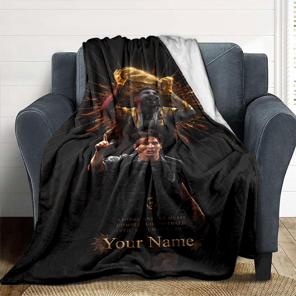 Football Messi Customize Your Name Blanket Gift Personalized Blanket Warmthful Decor Versatile for Office Office Chair Nap Bed
