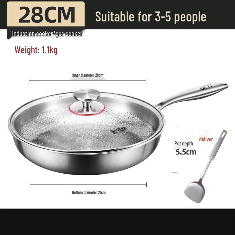 Wutuo Hammered Titanium Uncoated Frying Pan with Lid