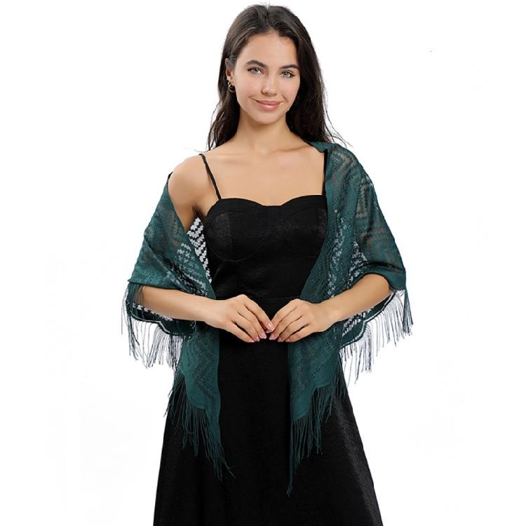 Stylish Triangle Lace Scarf Shoulder Wrap for Women Daily Wear Fringed Shawl for Wedding Ceremonies and Evening Soirees