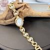 Ladies Oval Dial Watch Elegant Faux Pearl Bracelet Nacre Surface Wristwatch Retro Quartz Watch Luxury Timepiece