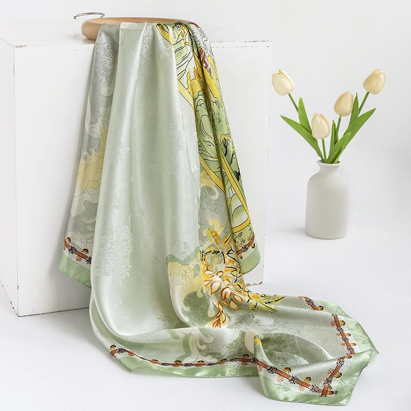 2024 Vår og Høst Tynt Fransk Beige Prikkete Skjerf Dames Firkantskjerf Sjal Ytre Dekorasjon Allsidig Skjerf