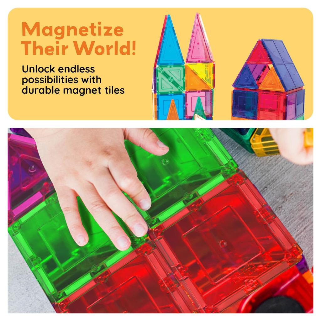PicassoTiles 100 Piece Set 100pcs Magnet Building Tiles Clear Magnetic 3D Blocks Construction Playboards, Creativity Beyond Imagination, Inspirational