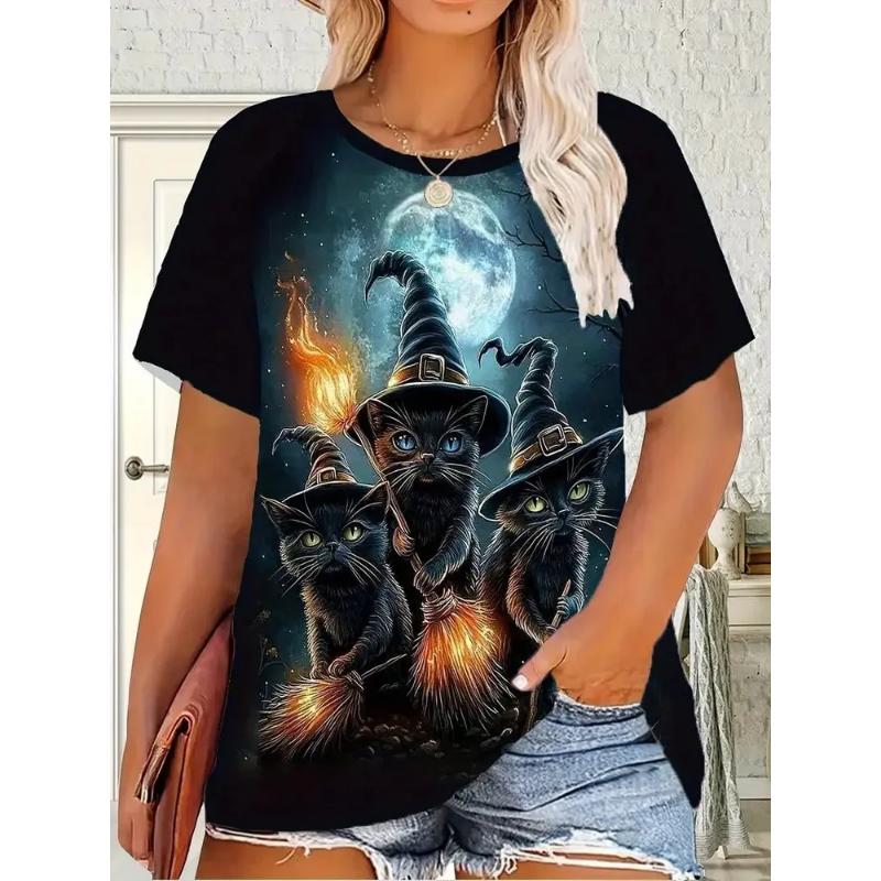 Mode Dam Rundhals Kort Ärm 3D Casual Färgtryck Casual Kortärmad Rundhalsad T-shirt