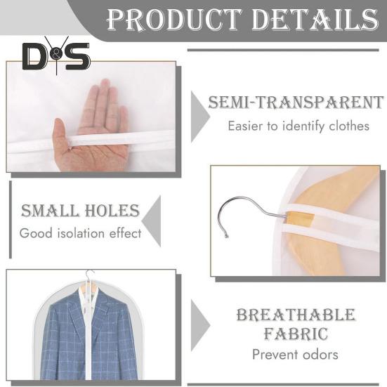 5/10Pcs Garment Bags with Zipper Translucent Suit Bags Reusable Washable Wardrobe Organization Clothes Hanging Bags