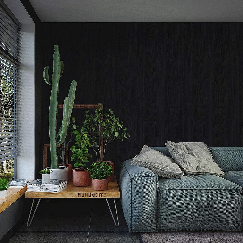 45x200cm Black Wood Grain Thickening Wallpaper Film Furniture Kitchen Vinyl Wall Paper Cupboard Tables DIY Renovation Wallpaper