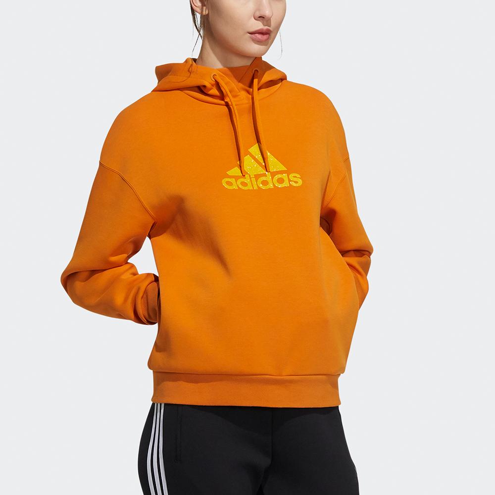 Adidas Logo Print Sports Hoodie Women Tops Orange HB7361