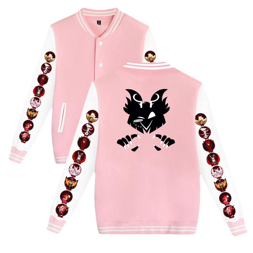 NOVINKA Unisex Fashion Hazbin Hotel Anime Baseballová mikina s potiskem Ženy Muži Outdoorové sportovní bundy