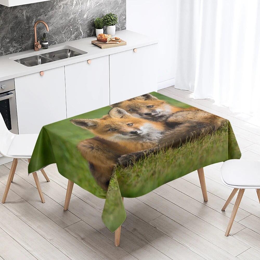 Cute Fox Tablecloth Party Restaurant Table Decoration Waterproof Rectangular  Kawaii New Home Kitchen