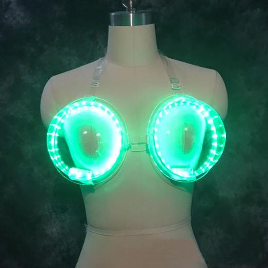 LED Luminous Bra Sexy Large Cup Food Grade Leakproof Interactive Atmosphere Props PVC Colorful Nightclub Bar Performance Feeding Brassiere
