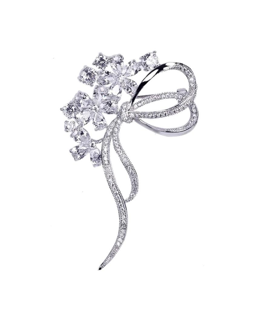 Crystal Cherry Blossom Lovely Diamond Ribbon Flower Corsage for Entrance White Gifts for Comes with Gift Case Brooch, Weddings, Graduations,