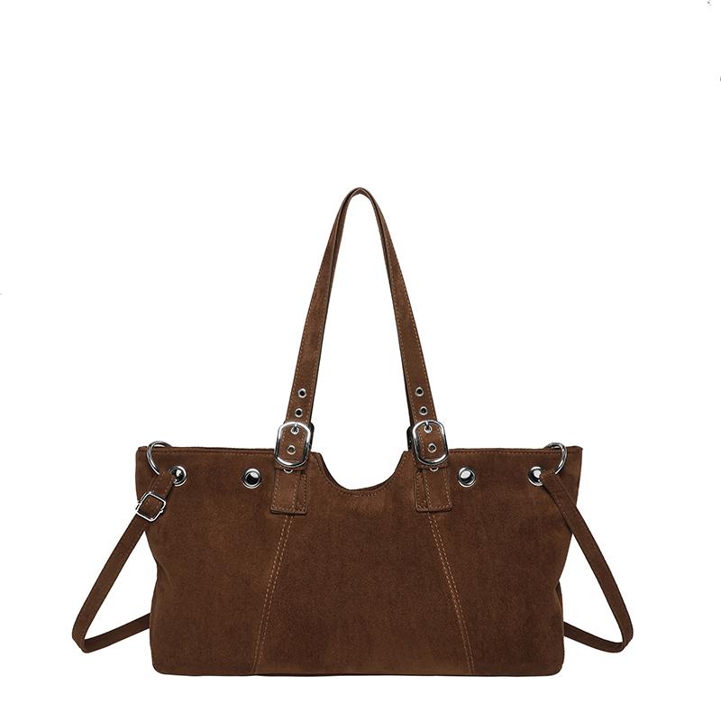 Designer Suede Belt Buckle Crossbody Shoulder Bag,Koreanunderarm Tote Bag,Women Sling Bag,Commuter Solid Color East-West Handbag